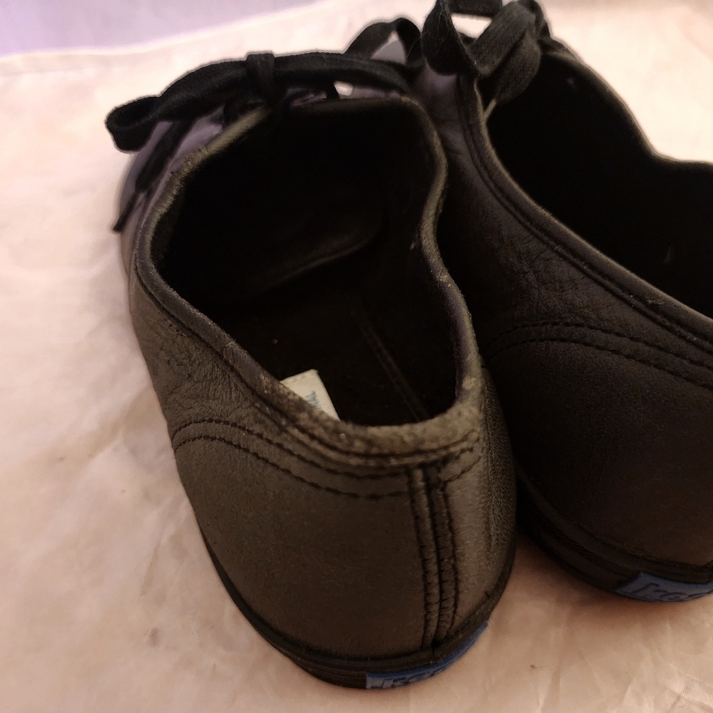 Keds Original Black Faux? Leather Tennis Shoes Women's Size 8 Black Laces EUC - Picture 7 of 9